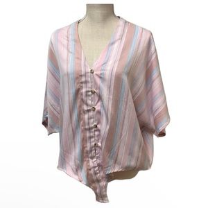 STYLE ENVY Pink Pastel Striped Button Down Tie Front Blouse Size XL